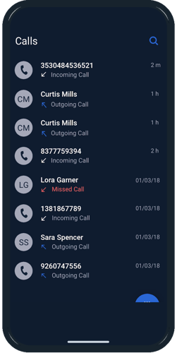 Voiceflow softphone app showing recent calls